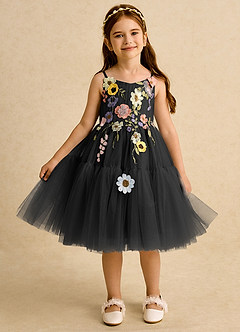 Azazie Osea Flower Girl Dresses Black Ball-Gown Pleated Tulle Dress image6