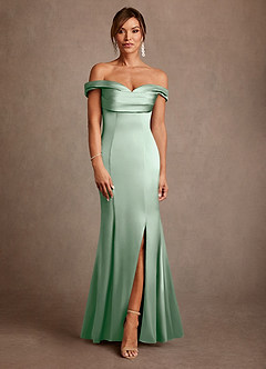 Azazie Boone Mother of the Bride Dresses Agave Mermaid Off the Shoulder Stretch Satin Dress image2