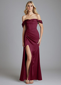 Azazie Amyra Bridesmaid Dresses Mulberry Mermaid Off the Shoulder Stretch Satin Convertible Dress image9