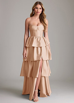 Azazie Faye Bridesmaid Dresses English Rose A-Line Ruched Stretch Satin Dress image1