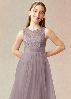 Azazie Georgette A-Line Lace Tulle Floor-Length Dress image5