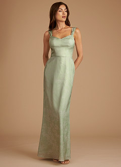 Azazie Denice Bridesmaid Dresses Sage Blossom Sheath Pleated Blossom Dress image1