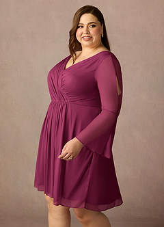 Azazie Teraso 신부의 어머니 드레스 A라인 망사 무릎 길이 드레스 image14