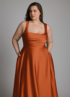 Azazie Azaria Bridesmaid Dresses Burnt Orange A-Line Corset Stretch Satin Dress image12