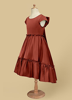 Azazie Lee Blumenmädchenkleider A-Linie Schleifen Stretch-Satin Kleid Terrakotta image8