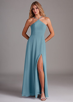Azazie Bailey Bridesmaid Dresses Moody Blue A-Line Halter Side Slit Chiffon Dress image5