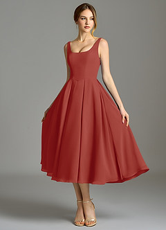 Azazie Amalie Bridesmaid Dresses Terracotta A-Line Pleated Chiffon Dress image6