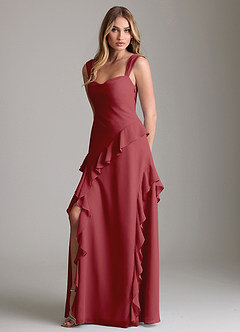 Azazie Sloane Bridesmaid Dresses Pomegranate A-Line Sweetheart Neckline Chiffon Dress image1