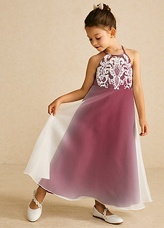 Azazie Ladybug Flower Girl Dresses Burgundy A-Line Lace Organza Dress image1