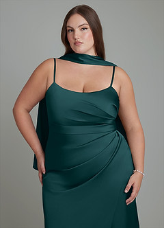 Azazie Calandra Brudtärnklänningar Klänning av Tubklänning i Stretch Satin Plisserad Tallgrön image8