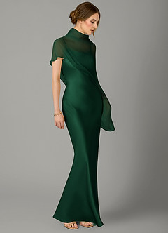 Azazie Jaleesa Abiti da Damigella Abito A-Line in Raso Elasticizzato Collo Alto Verde Scuro image3