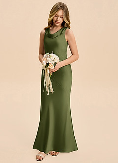 Azazie Rylina Junior Meerjungfrau-Linie Stretch-Satin Kleid Olivgrün image1