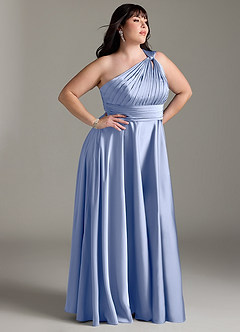 Azazie Charlize Robes de demoiselle d'honneur Robe Trapèze en Satin extensible Ue épaule Eis image12