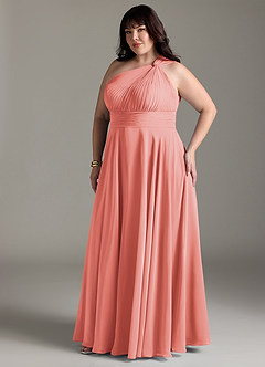 Azazie Charlize Bridesmaid Dresses Coral A-Line One Shoulder Chiffon Dress image11