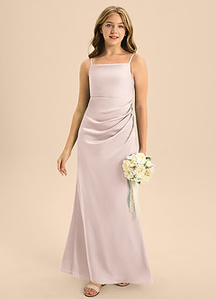 Azazie Renna Junior Blushing Pink A-Line Pleated Stretch Satin Dress image1
