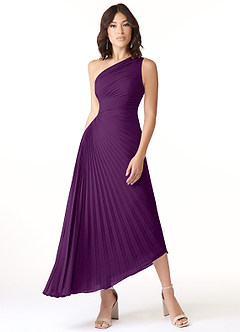 Azazie Kirra Bridesmaid Dresses Grape A-Line One Shoulder Chiffon Dress image1