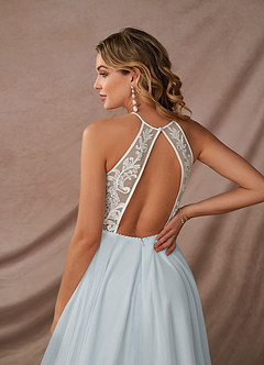 Azazie Odell Wedding Dresses A-Line Halter Sequins Tulle Chapel Train Dress image7