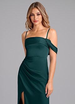 Azazie Lisbeth Brautjungfernkleider Wandelbar Meerjungfrau-Linie Schulterfrei Stretch-Satin Kleid Kiefer image2