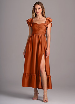 Azazie Anaya Vestidos de damas de honor Vestido de Naranja Quemada de Satén Elástico de Corte en A Convertible con Escote de Corazón image1