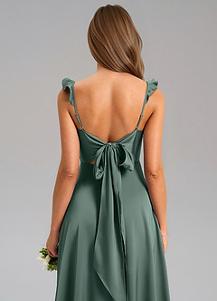 Azazie Everett Bridesmaid Dresses Sea Moss A-Line Stretch Satin Dress image7