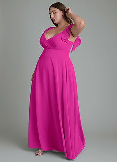 Azazie Leilani Robes de demoiselle d'honneur Robe Trapèze en Mousseline de soie Plissé Fuchsia image10