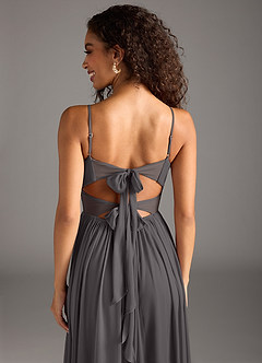 Azazie Zeya Final Sale Steel Grey A-Line Pleated Mesh Dress image8