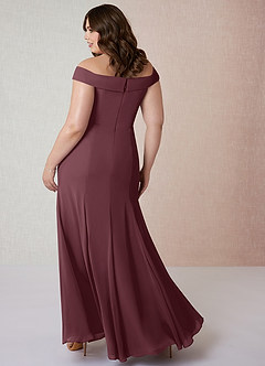 Azazie Lecia Bridesmaid Dresses Sangria Empire Off-The-Shoulder Pleated Chiffon Convertible Dress image9