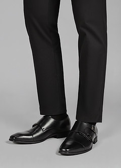 front Men's Leather Double Monk Strap Loafers