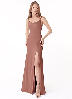 Azazie Salma Final Sale Cedar Rose Sheath Side Slit Chiffon Dress image1
