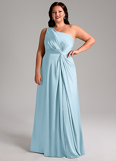 Azazie Brooke Robes de demoiselle d'honneur Robe Trapèze en Satin extensible Ue épaule Bleu Ciel image12
