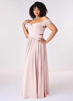 Barbie ♥ Azazie Jurken voor bruidsmeisjes Converteerbaar Jurk van Chiffon met A-Lijn Off the Shoulder Blozend Roze image10