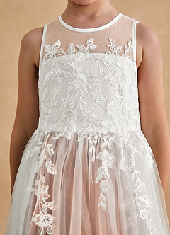 Azazie Bitsy Flower Girl Dresses Ivory Cinnamon A-Line Lace Tulle Dress image6