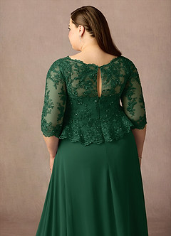 Azazie Averie Abiti per la Madre della Sposa Abito A-Line in Chiffon con Scollo a Barca e Paillettes Verde Scuro image13
