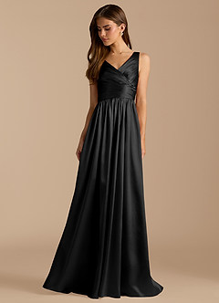 Azazie Keyla Robes de demoiselle d'honneur Robe Trapèze en Satiné métallisé Plissée Noir image3