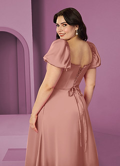 Barbie ♥ Azazie Robes de demoiselle d'honneur Robe Trapèze en Satin extensible Rayé Rosette image8