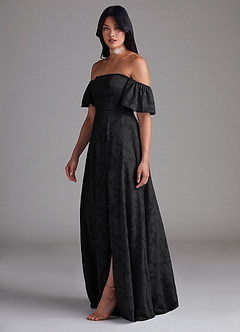 Azazie Sue Vestidos de damas de honor Vestido de Negro de Devorado Floral de Corte en A Convertible con Vestidos sin tirantes image3