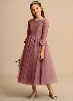 Azazie Lamb Girl Jurken voor bloemenmeisjes Baljurk Jurk van Kant Woestijnroos image3