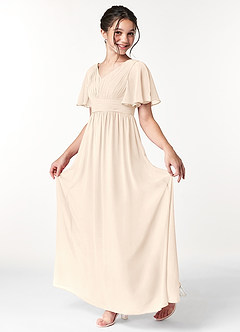 Azazie Temeka Junior White Alabaster A-Line Pleated Chiffon Dress image3