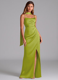 Azazie Calandra Suknie dla druhen Linia A Pofałdowany Satyna elastyczna Do ziemi Sukienka image2