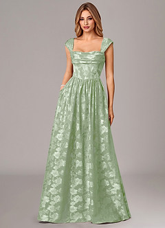 Azazie Hazel Bridesmaid Dresses Dusty Sage A-Line Corset Floral Burnout Dress image1