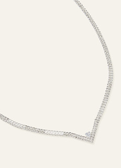 front Pointed Collar Crystal Tennis Necklace and Earrings Jewelry Set