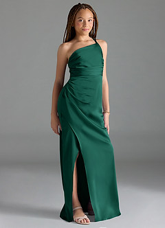 Azazie Eren Junior Emerald Sheath Pleated Stretch Satin Dress image4