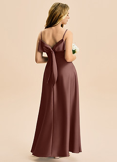 Azazie Isolde Junior Linia A Pofałdowany Satyna elastyczna Długość podłogi Młodsza druhna Sukienka image1