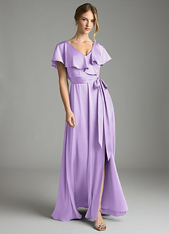 Azazie Lainey Vestidos de damas de honor Vestido de Lila de Satén Elástico de Corte en A con Con bolsillos image4