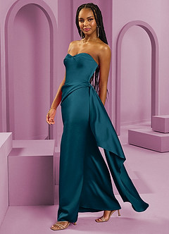Barbie ♥ Azazie Vestidos de damas de honor Vestido de Azul Tinta de Satén Elástico de Corte Recto Convertible con Sin tirantes image6