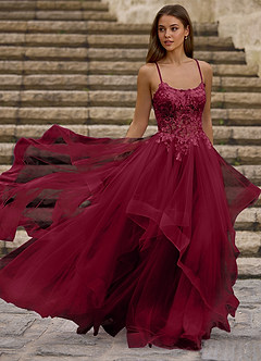 Mosaic Burgundy Ruffle Prom Dress image5
