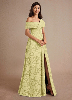 Azazie Milton Mother of the Bride Dresses Lemon Sorbet A-Line Pleated Floral Burnout Dress image3
