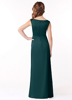 Azazie Sadia Junior Pine A-Line Pleated Stretch Satin Dress image3