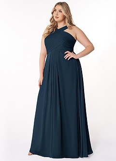 Azazie Kaleigh Bridesmaid Dresses Dark Navy A-Line Pleated Chiffon Dress image9
