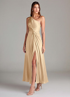 Azazie Brooke Suknie dla druhen Linia A Jedno ramię Satyna elastyczna Długość kostki Sukienka image3